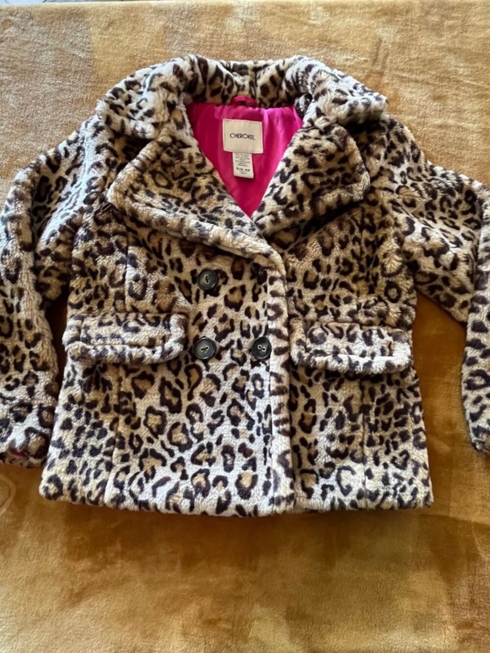 Cherokee Leopard Cheetah Print Coat Girls Small 6-6X Lined Faux Fur Pockets